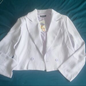 Pretty Garden Women’s Cropped Dbl Breasted Lilac Blazer NWT Padded Shoulders